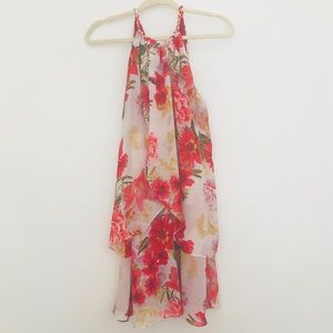 SLNY floral layered-ruffle summer dress
